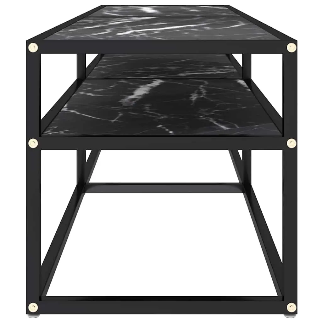 TV Cabinet Black Marble Tempered Glass Shelving Unit Living Room Entertainment