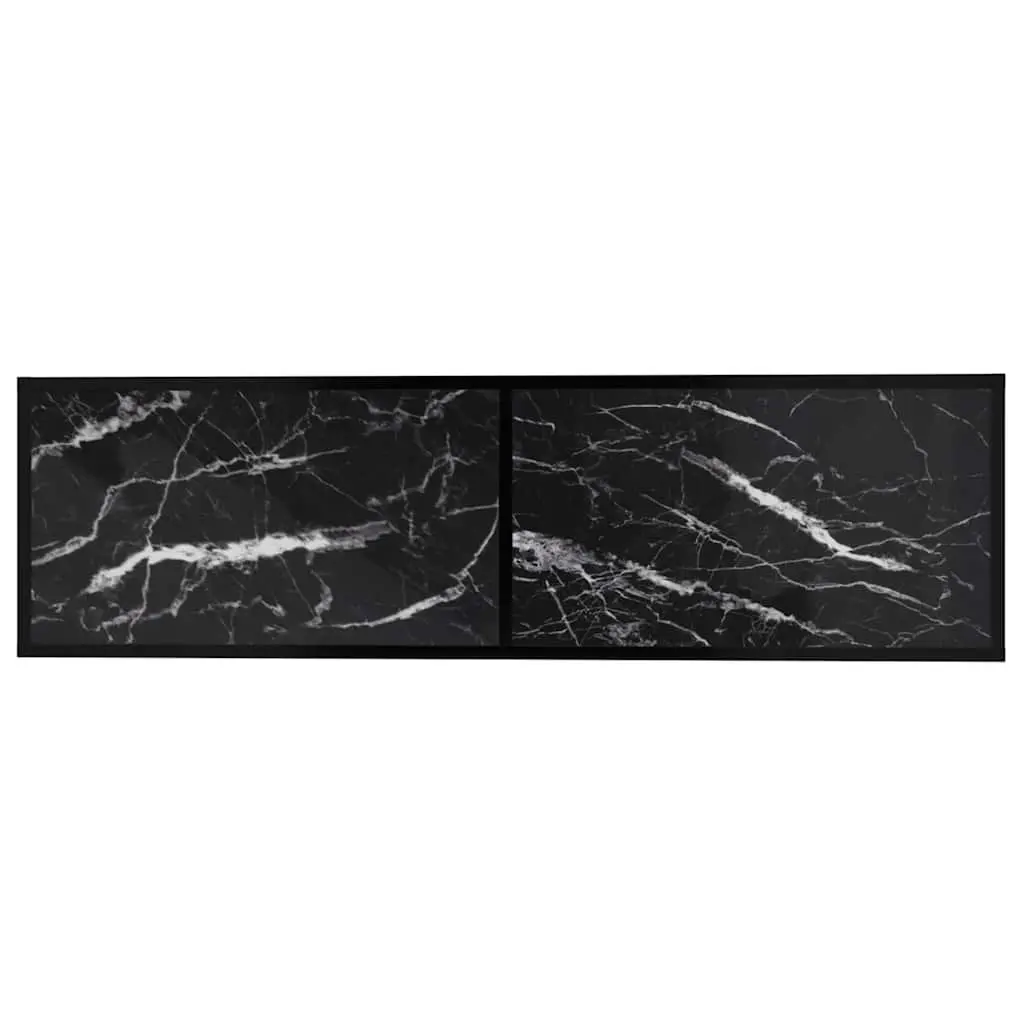 TV Cabinet Black Marble Tempered Glass Shelving Unit Living Room Entertainment