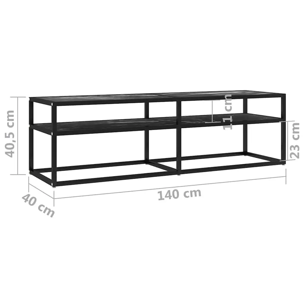 TV Cabinet Black Marble Tempered Glass Shelving Unit Living Room Entertainment