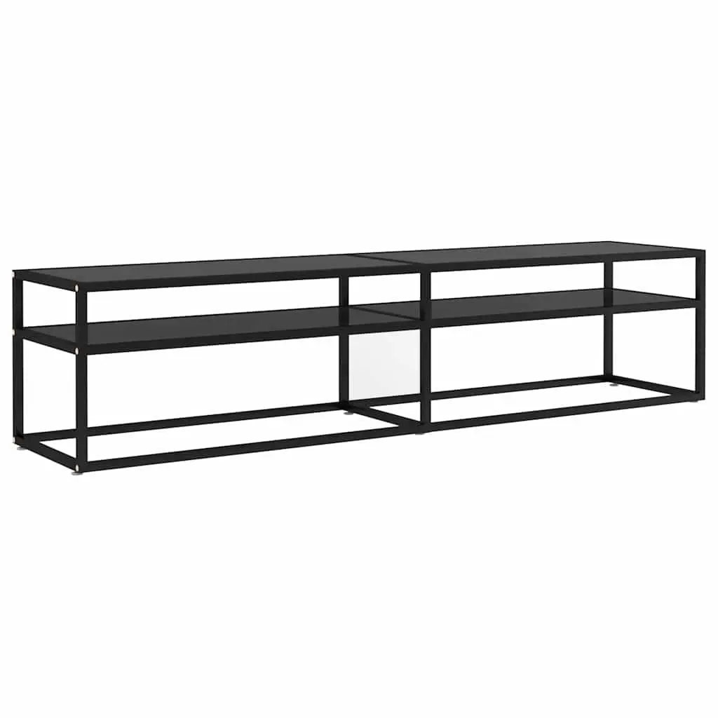 TV Cabinet Black Glass Shelving Unit Living Room Entertainment Storage Furniture