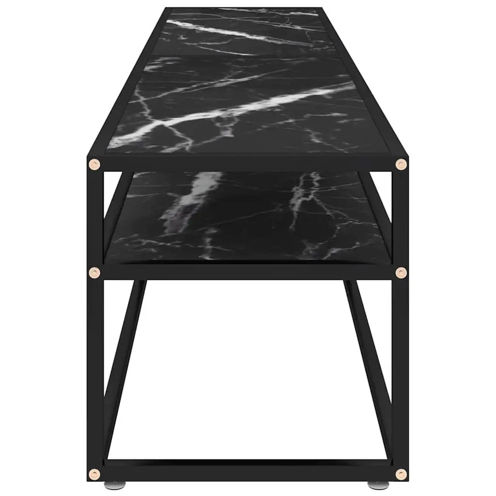 TV Cabinet Tempered Glass Black Marble Shelving Unit Living Room Storage 180 x 40 x 40.5 cm
