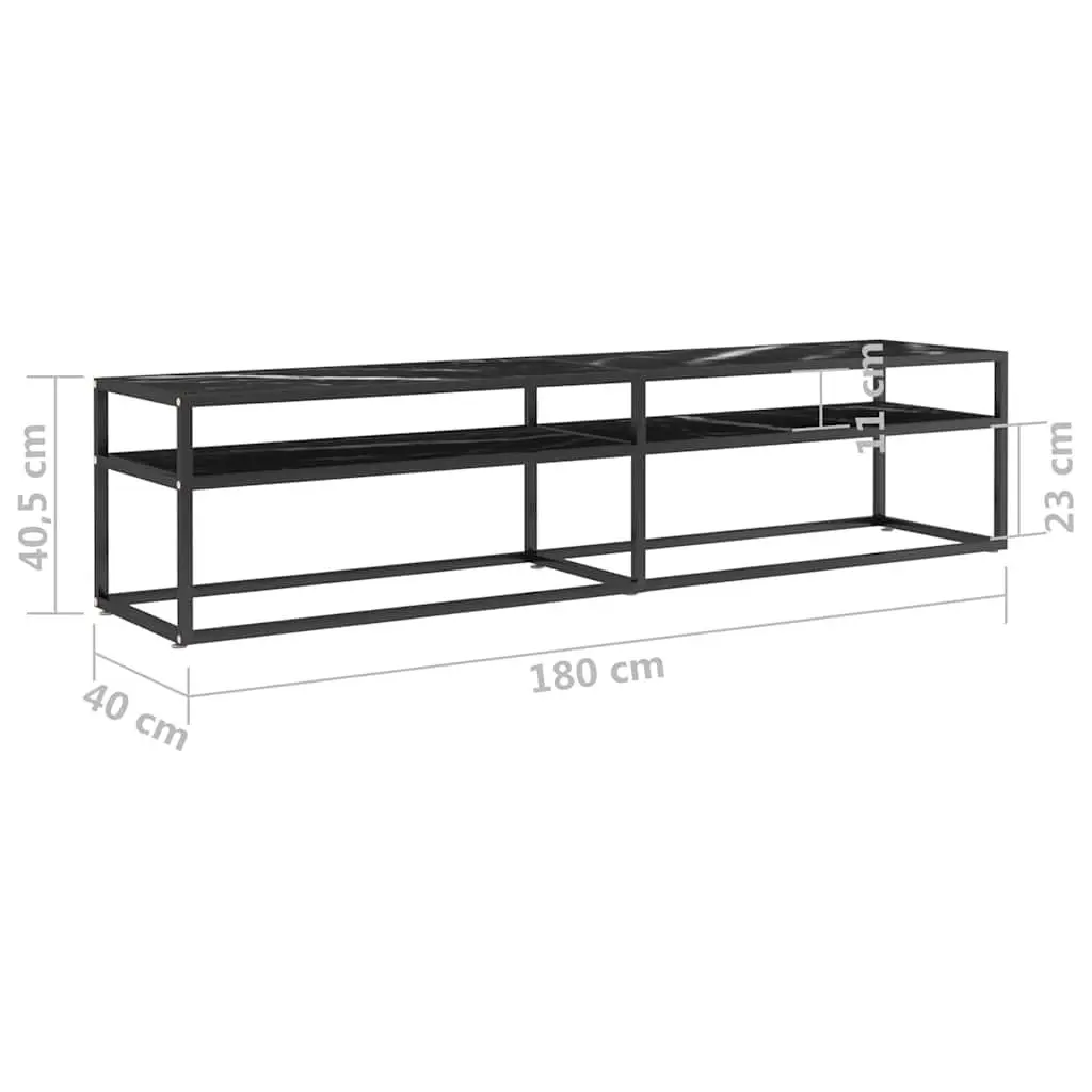 TV Cabinet Tempered Glass Black Marble Shelving Unit Living Room Storage 180 x 40 x 40.5 cm