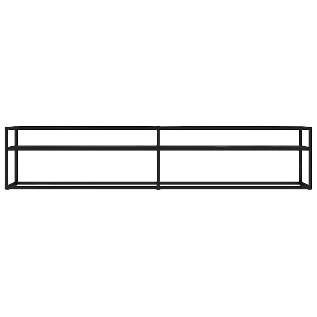 Black Marble TV Cabinet with Tempered Glass Top and Powder-Coated Steel Frame Compact Storage Unit for Living Room Furniture 200x40x40.5cm