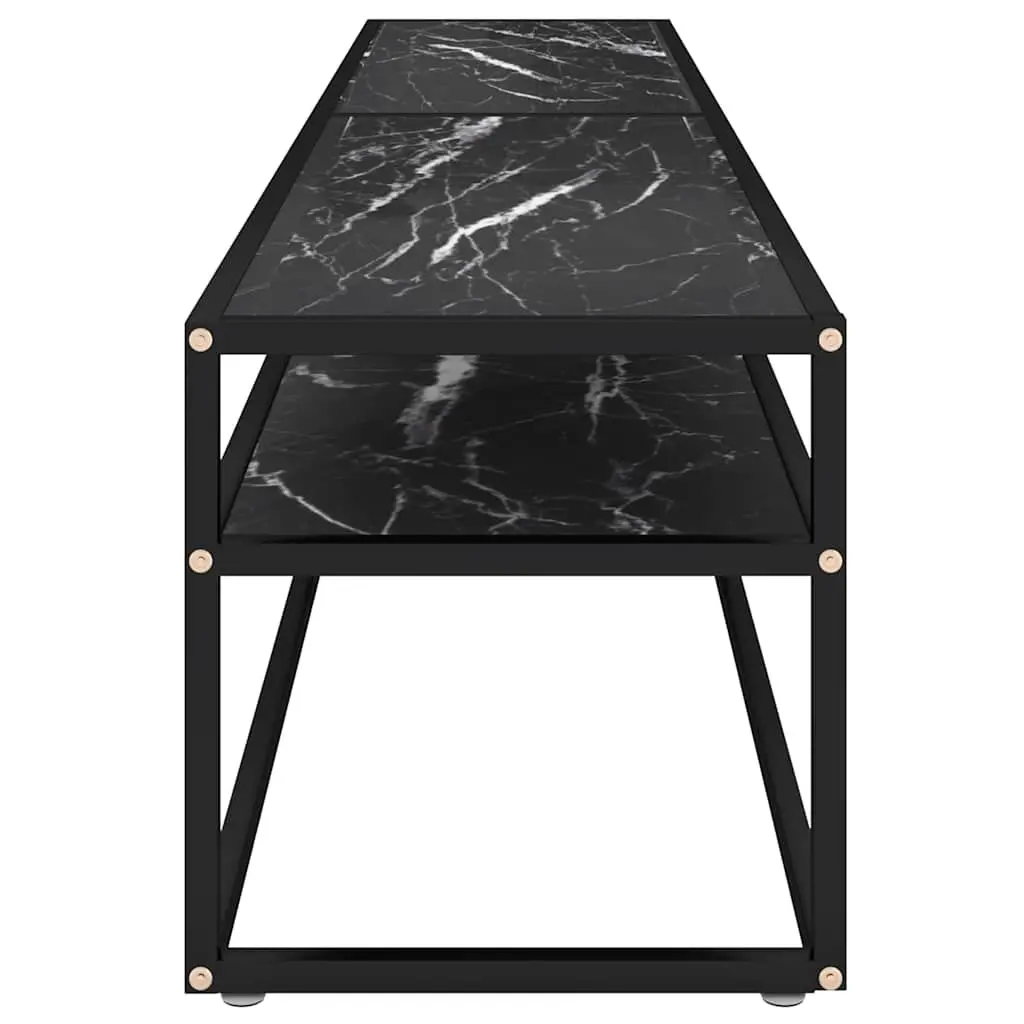 Black Marble TV Cabinet with Tempered Glass Top and Powder-Coated Steel Frame Compact Storage Unit for Living Room Furniture 200x40x40.5cm