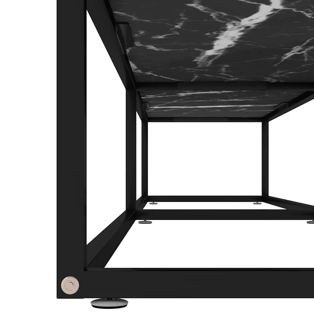 Black Marble TV Cabinet with Tempered Glass Top and Powder-Coated Steel Frame Compact Storage Unit for Living Room Furniture 200x40x40.5cm