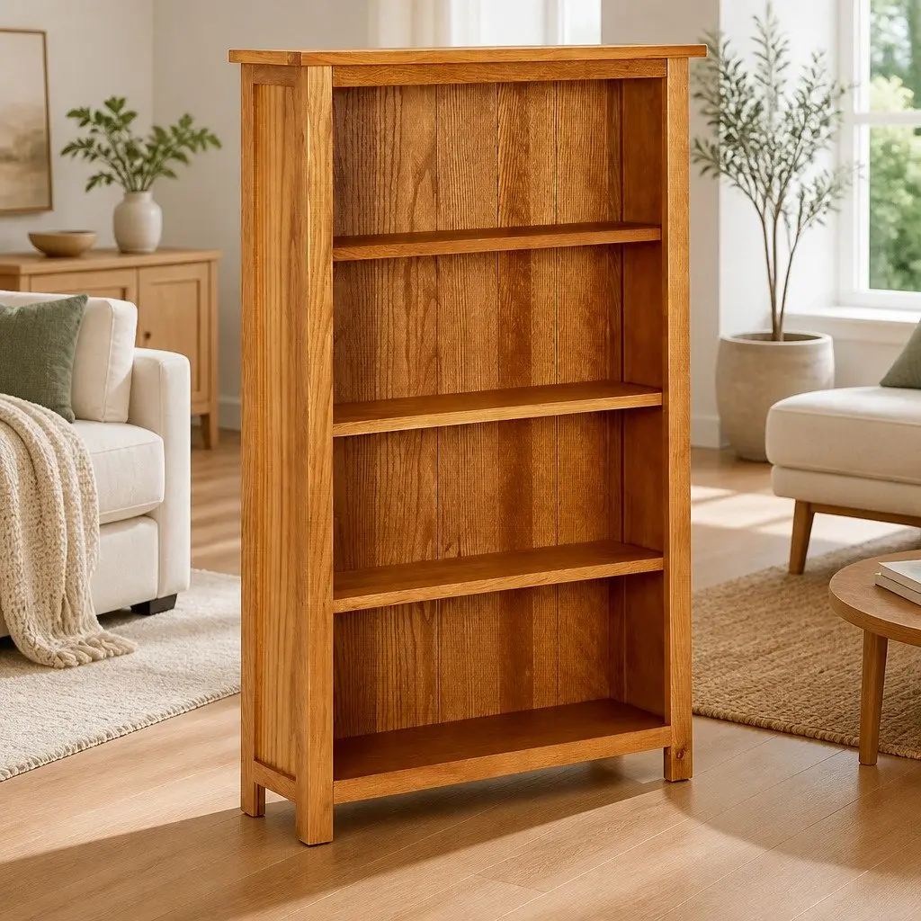 4 Tier Bookshelf Solid Oak Wood Brown 70x22x110 cm Standing Storage Display Unit