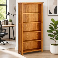 Practical Solid Oak Wood 5-Tier Bookcase for Your Home