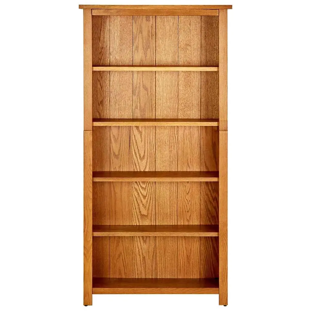 5-Tier Bookcase Storage Unit Brown Solid Oak Wood 70x22x140cm Shelving for Living Room
