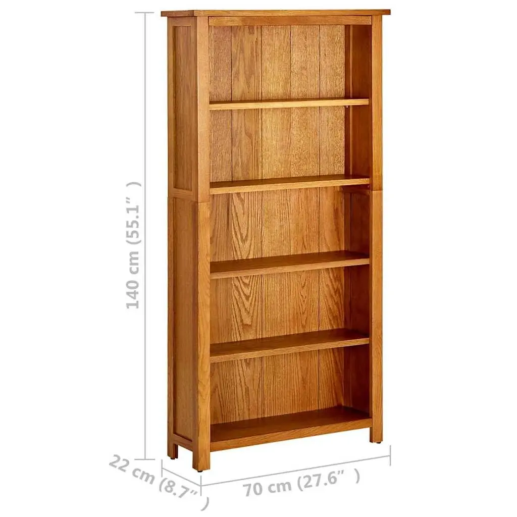 5-Tier Bookcase Storage Unit Brown Solid Oak Wood 70x22x140cm Shelving for Living Room