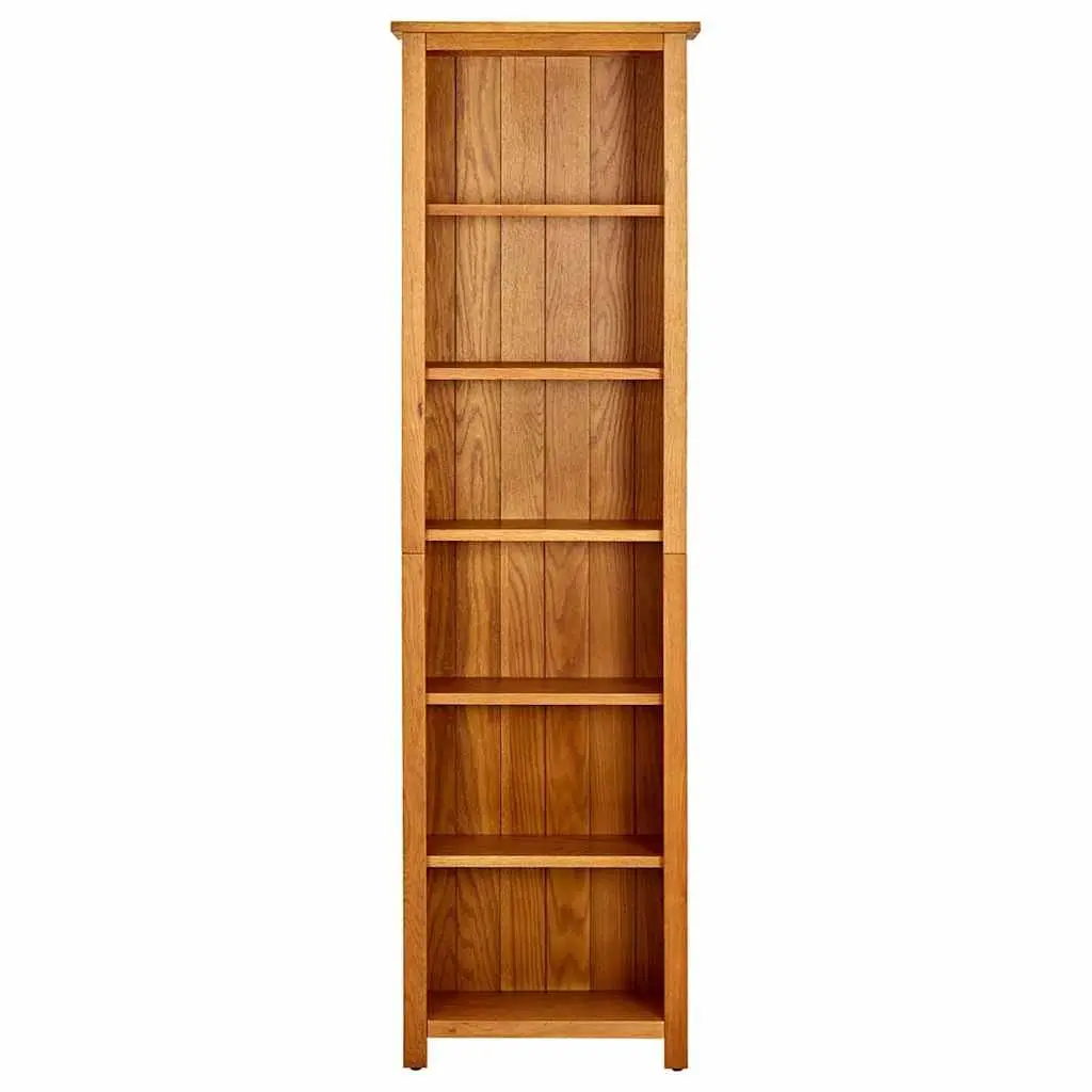 6-Tier Bookcase Solid Oak Wood 52x22x180cm Brown Shelving Standing Shelf Display Unit