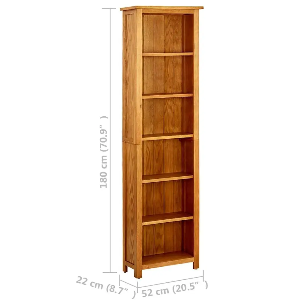 6-Tier Bookcase Solid Oak Wood 52x22x180cm Brown Shelving Standing Shelf Display Unit