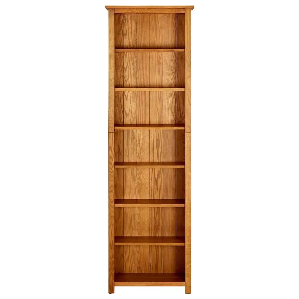 7-Tier Bookcase 60x22x200 cm Solid Oak Wood Standing Shelf Storage Display