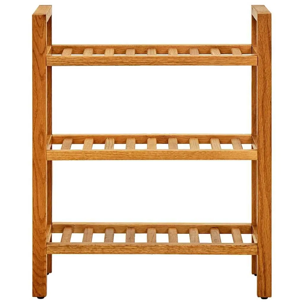 Wooden Shoe Rack Solid Oak Wood 3 Shelves Brown Storage Organiser Hallway