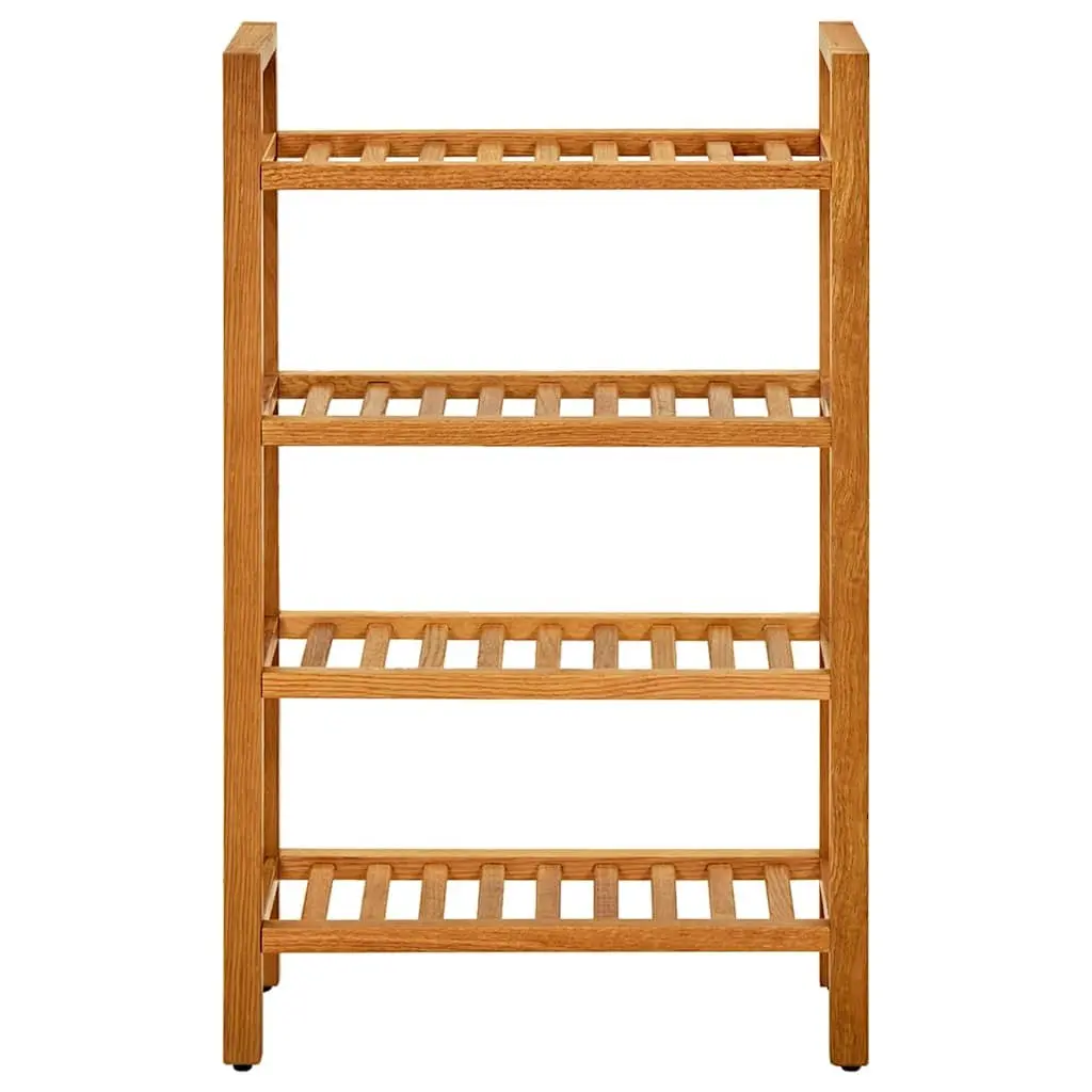 Wooden Shoe Rack Solid Oak 4 Shelves Brown