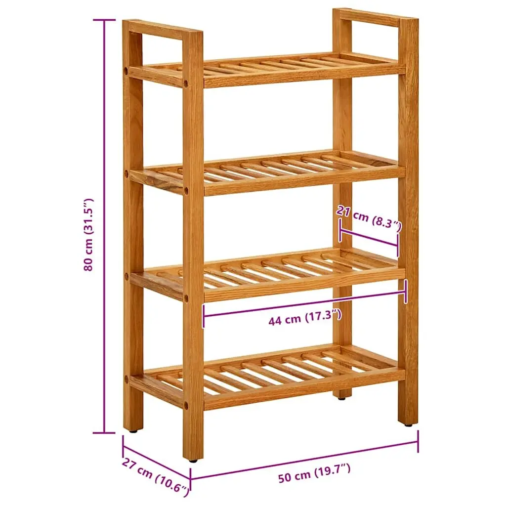 Wooden Shoe Rack Solid Oak 4 Shelves Brown