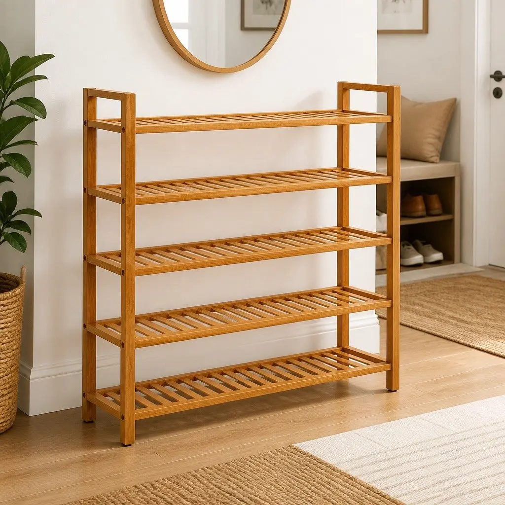 Shoe Rack with 5 Shelves Brown Storage Organiser Hallway Wooden Display Stand