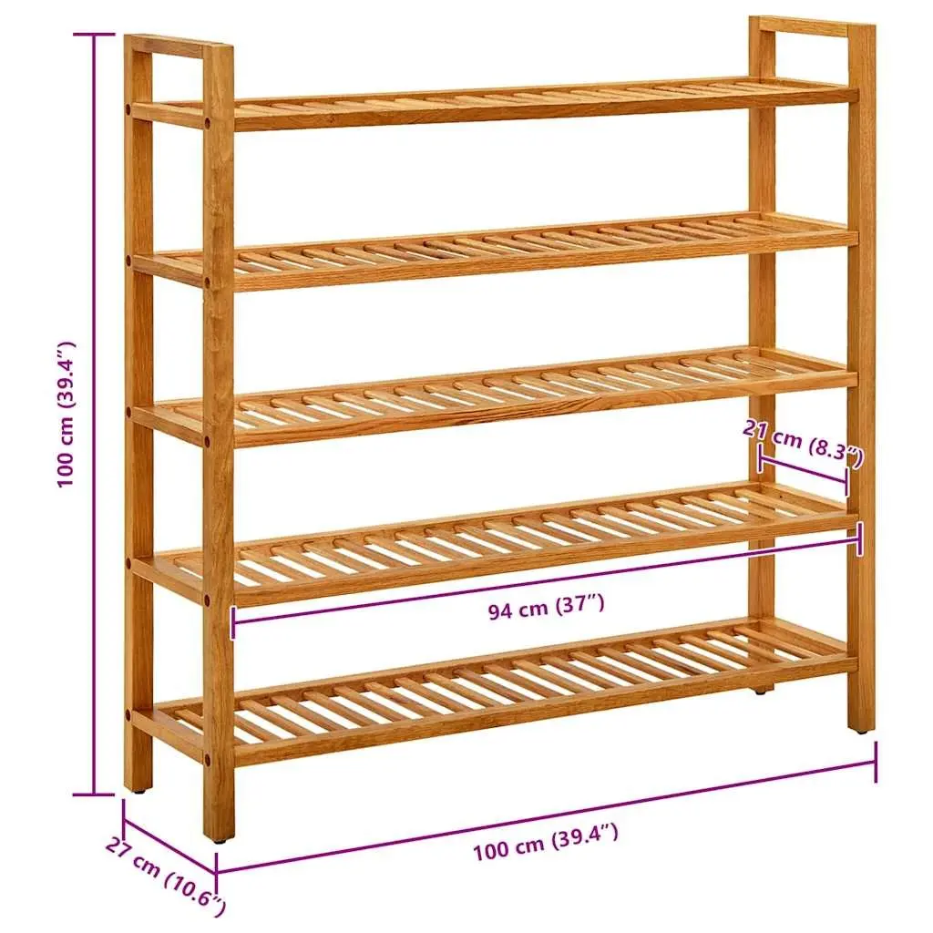 Shoe Rack with 5 Shelves Brown Storage Organiser Hallway Wooden Display Stand