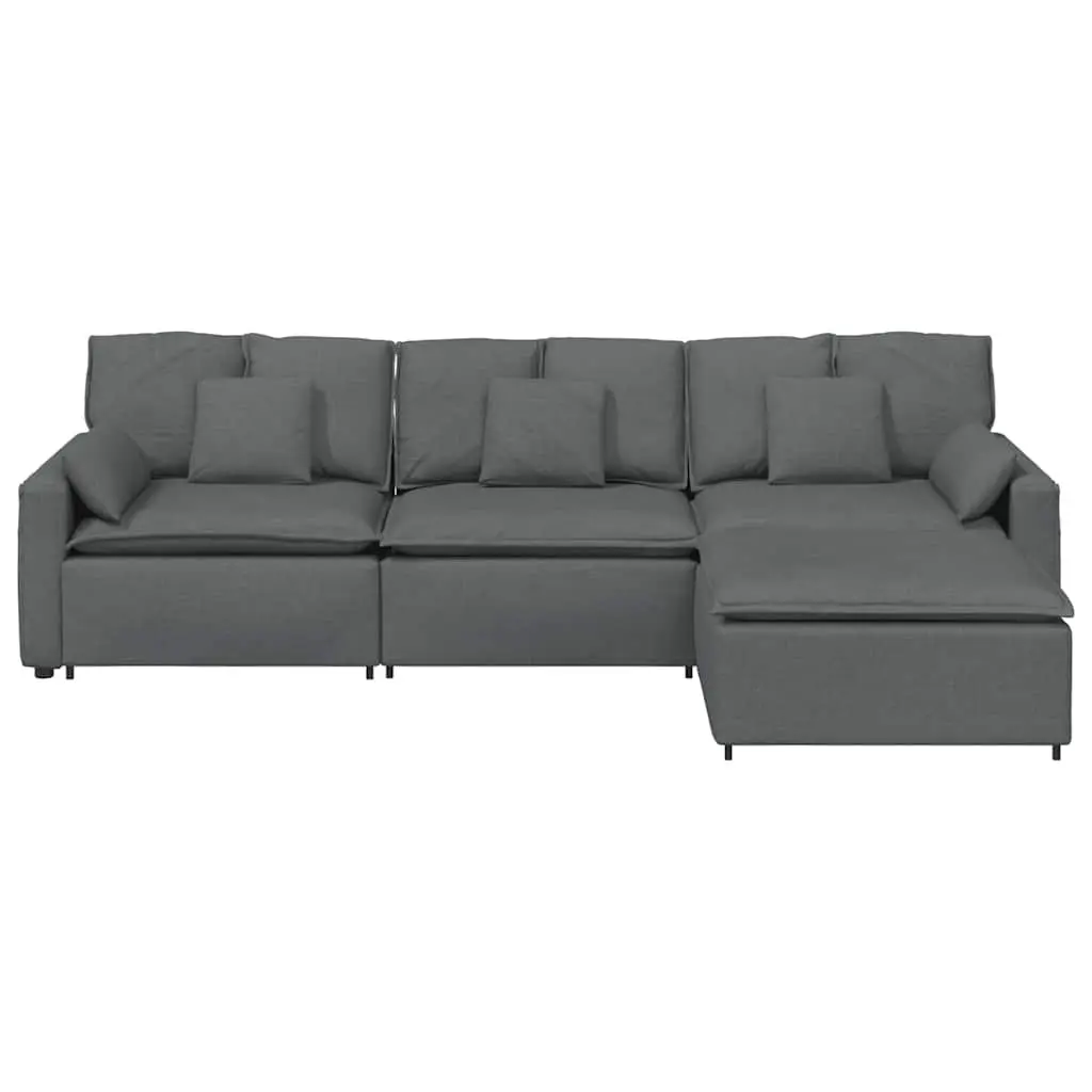 Modular Sofa with Footstool and Cushions Dark Grey Corner Lounge Suite Sectional