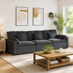 Modular Sofa Sectional Unit Three Sections Grey Velvet Cushions Living Room