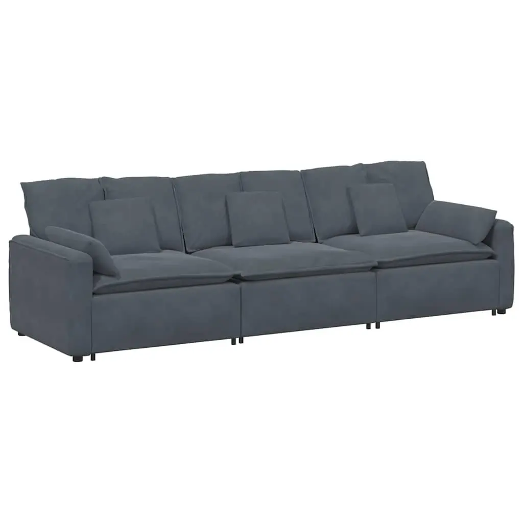 Modular Sofa Sectional Unit Three Sections Grey Velvet Cushions Living Room