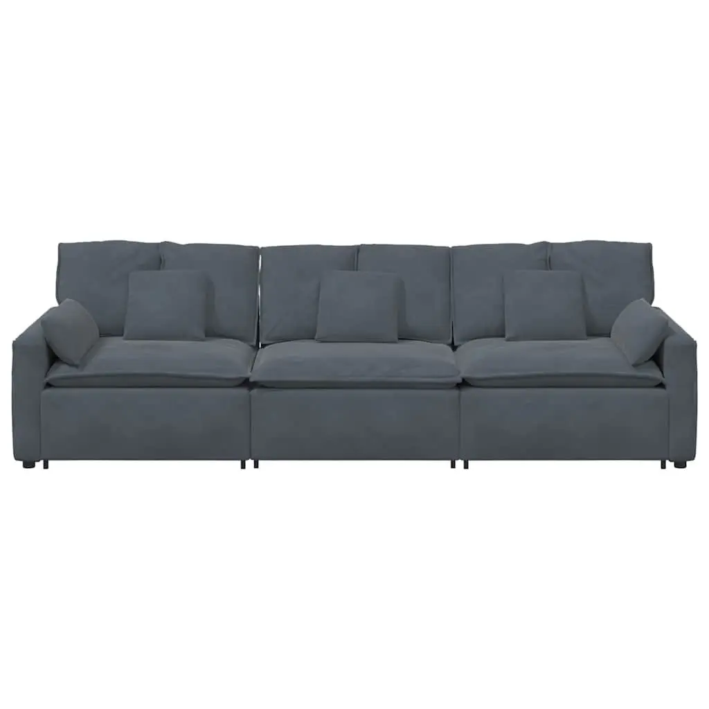 Modular Sofa Sectional Unit Three Sections Grey Velvet Cushions Living Room
