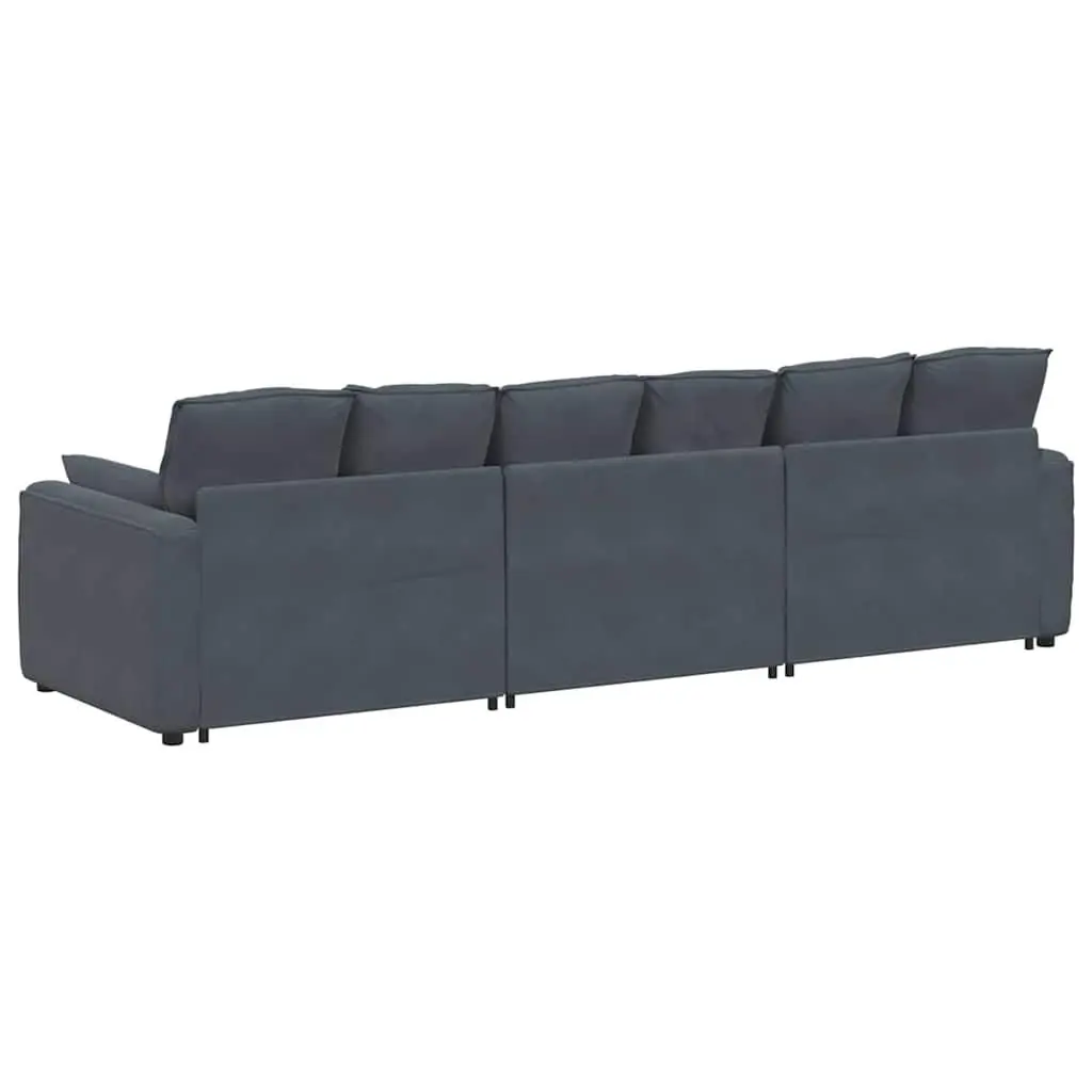 Modular Sofa Sectional Unit Three Sections Grey Velvet Cushions Living Room