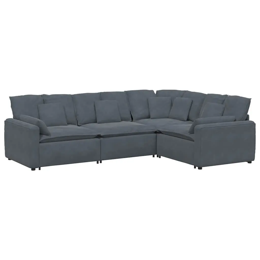 Modular Sectional Sofa Four Sections Grey Velvet Cushions Living Room Seating