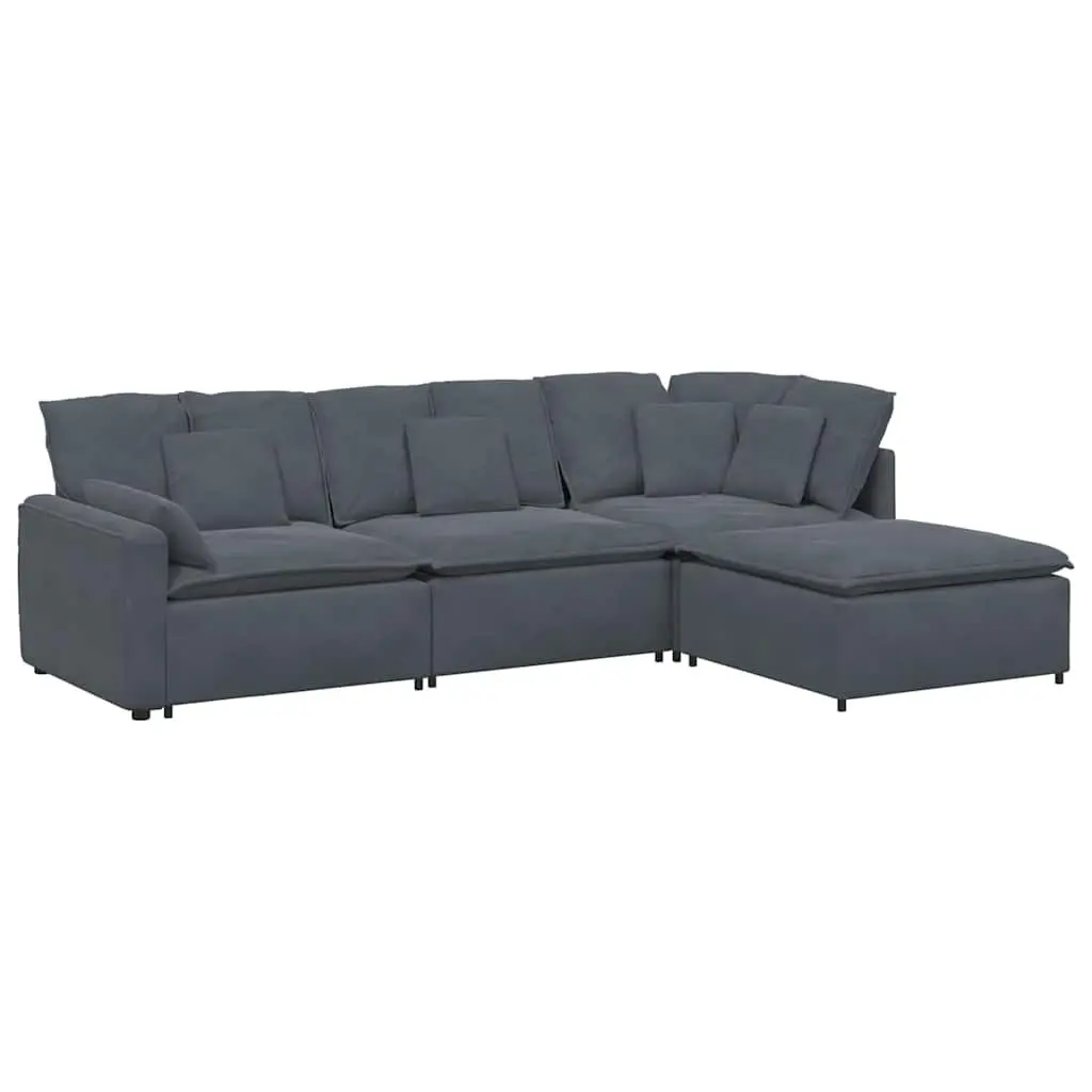 Modular Sectional Sofa with Footstool Four Sections Grey Velvet Living Room