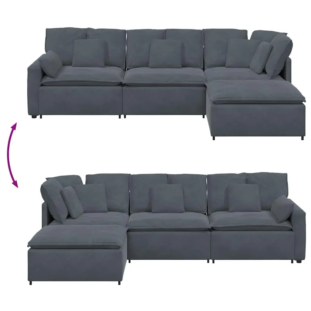 Modular Sectional Sofa with Footstool Four Sections Grey Velvet Living Room