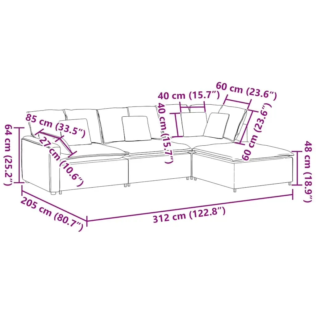Modular Sectional Sofa with Footstool Four Sections Grey Velvet Living Room