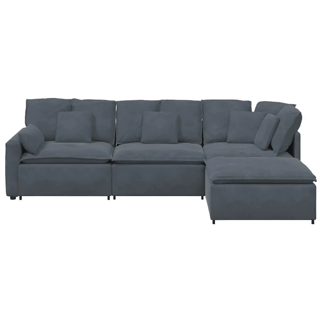 Modular Sectional Sofa with Footstool Four Sections Grey Velvet Living Room