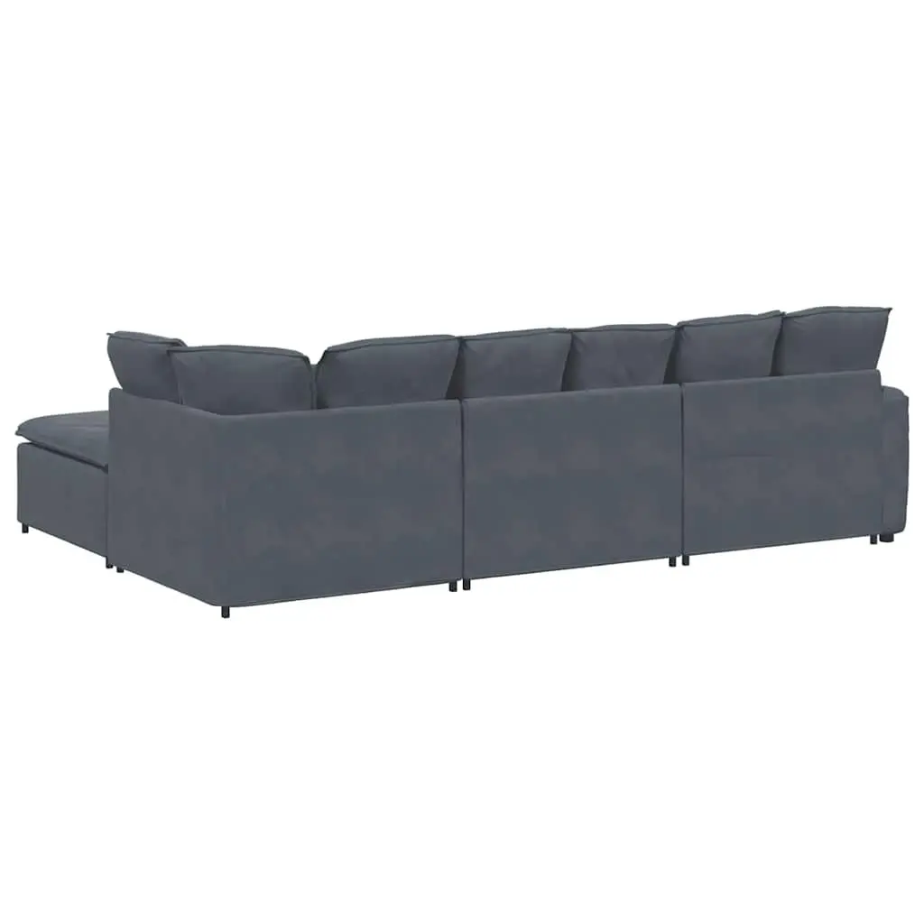 Modular Sectional Sofa with Footstool Four Sections Grey Velvet Living Room