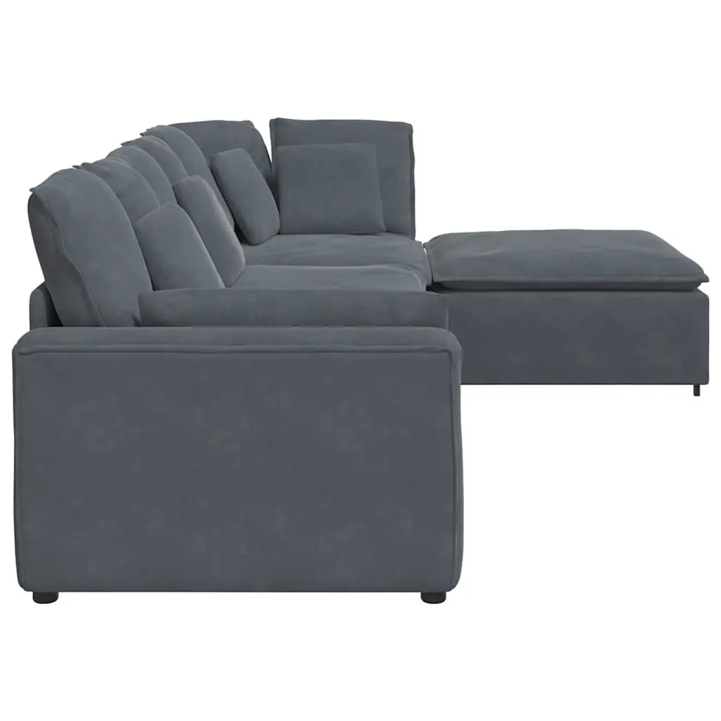 Modular Sectional Sofa with Footstool Four Sections Grey Velvet Living Room