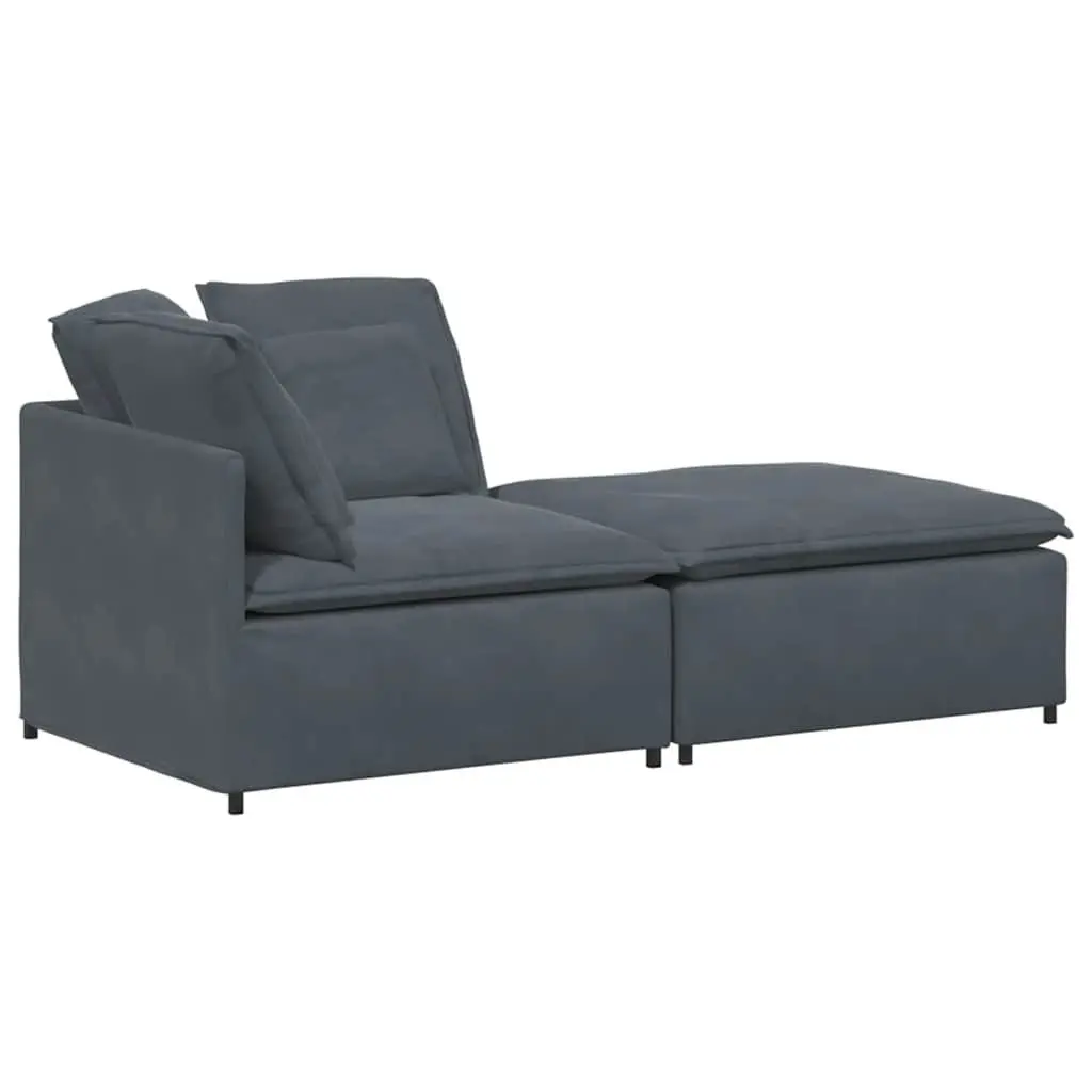 Modular Grey Velvet Sofa Sectional with Footstool Two Pieces Metal Frame Lounging