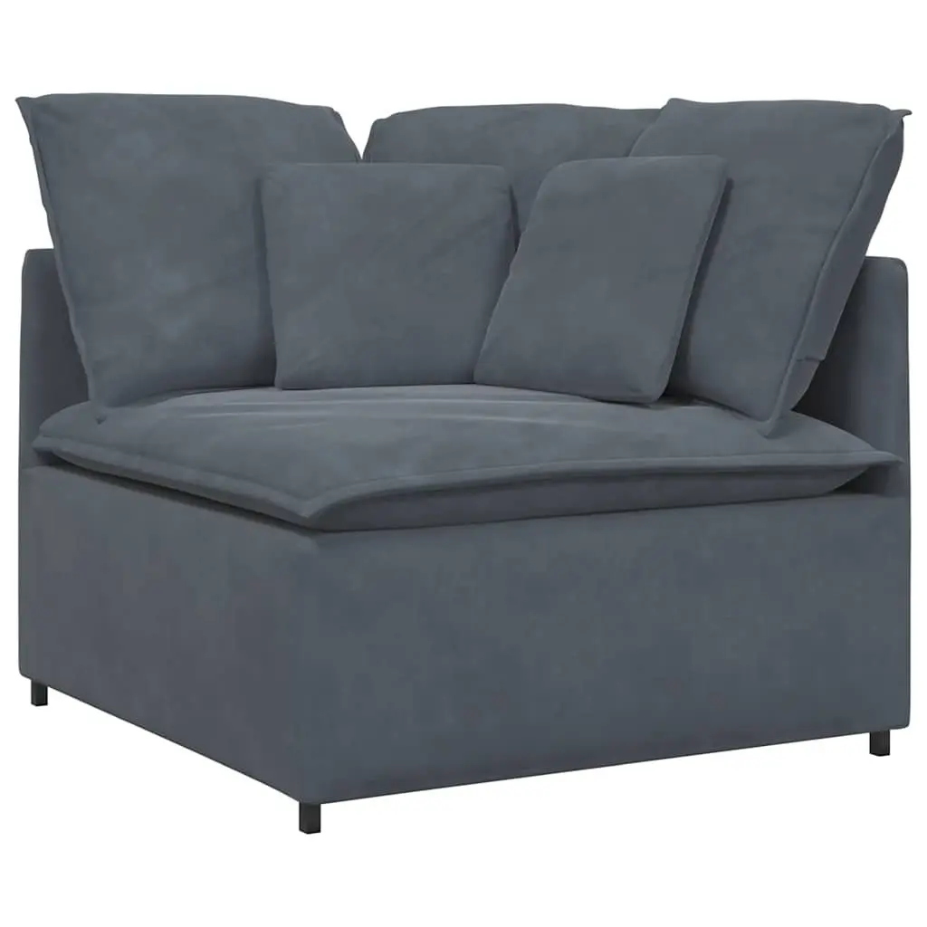 Modular Grey Velvet Sofa Sectional with Footstool Two Pieces Metal Frame Lounging