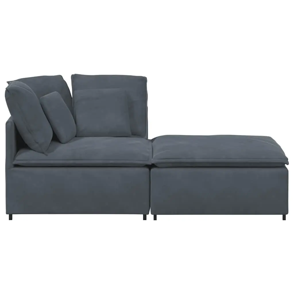 Modular Grey Velvet Sofa Sectional with Footstool Two Pieces Metal Frame Lounging