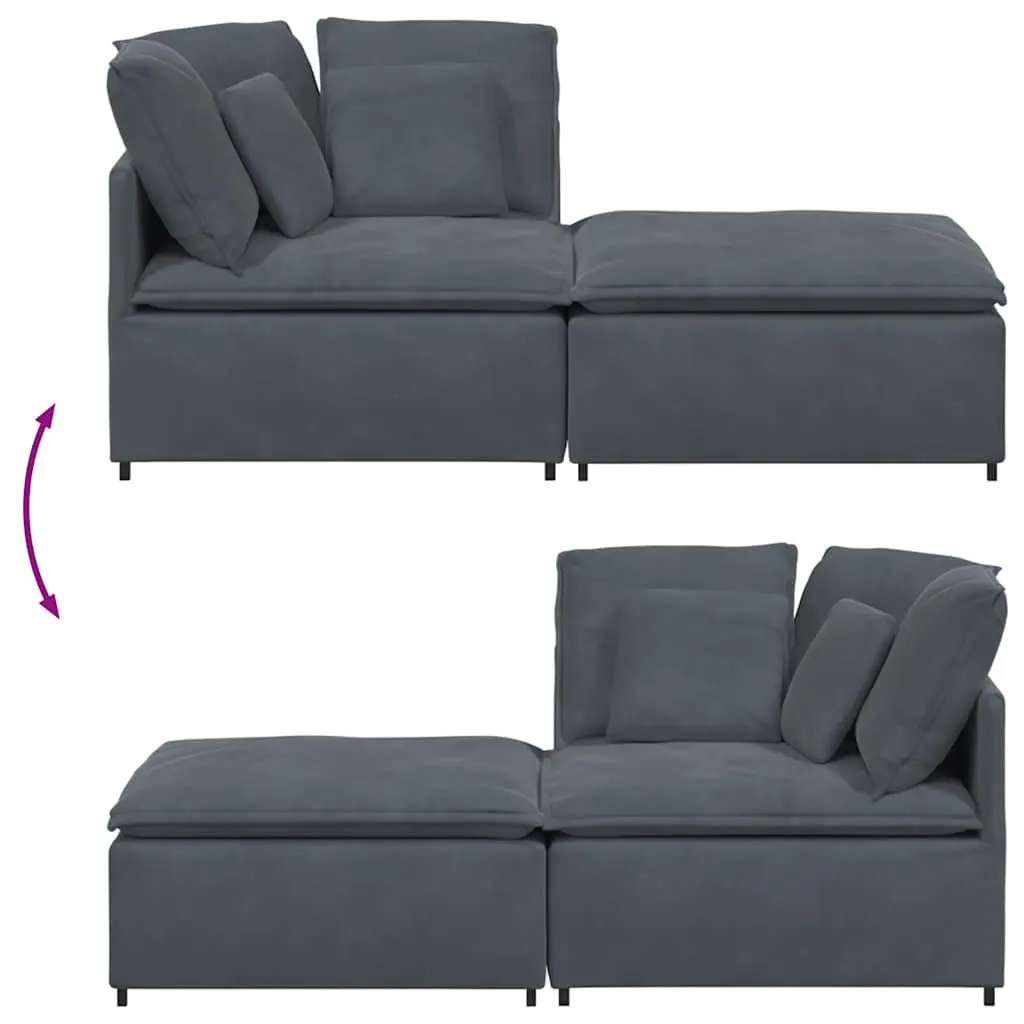 Modular Grey Velvet Sofa Sectional with Footstool Two Pieces Metal Frame Lounging