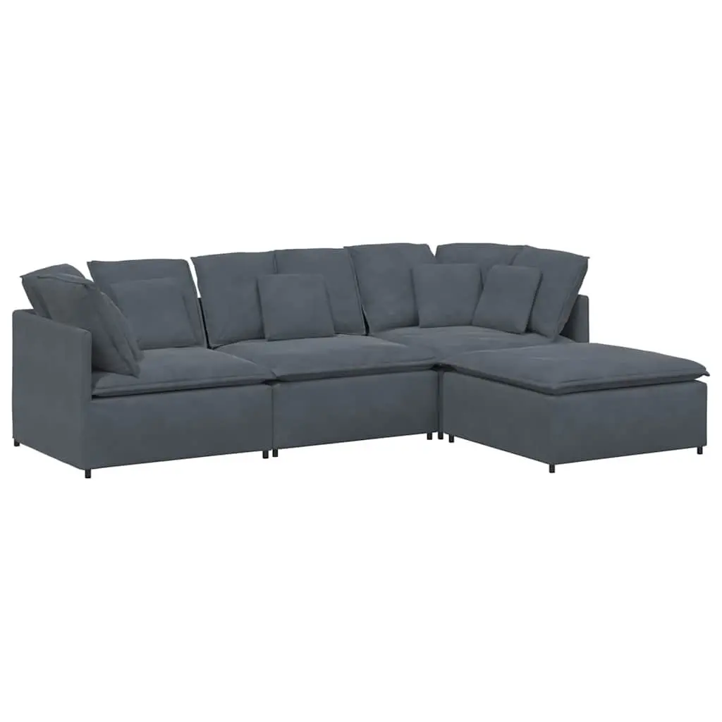 Modular Sofa Velvet Grey Sectional Couch with Footstool