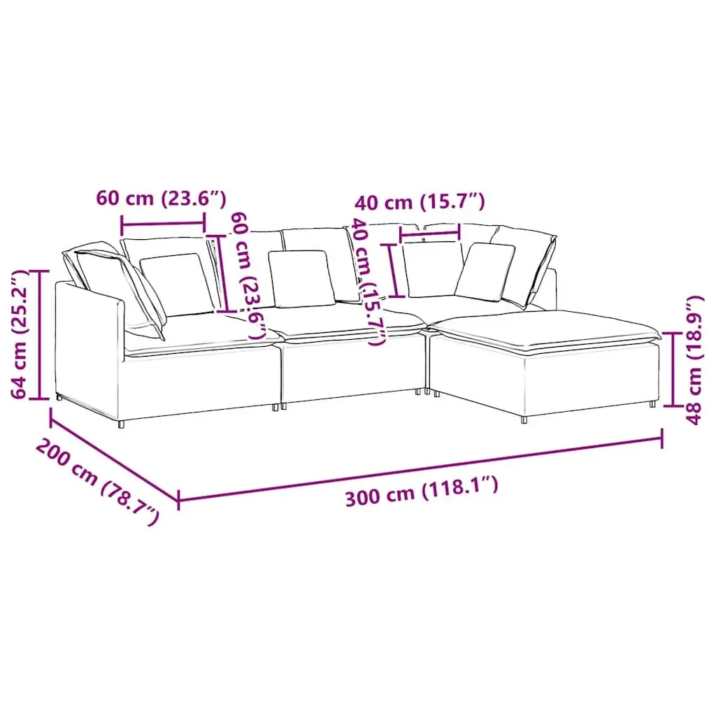 Modular Sofa Velvet Grey Sectional Couch with Footstool