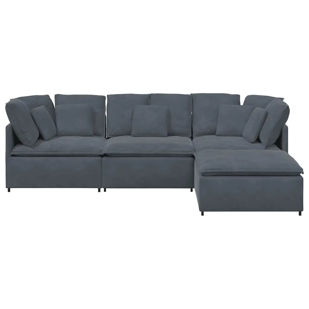 Modular Sofa Velvet Grey Sectional Couch with Footstool