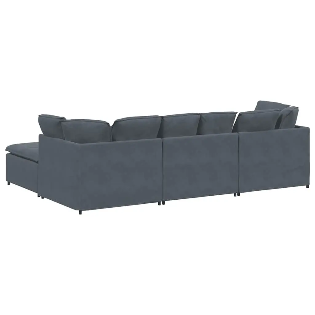 Modular Sofa Velvet Grey Sectional Couch with Footstool