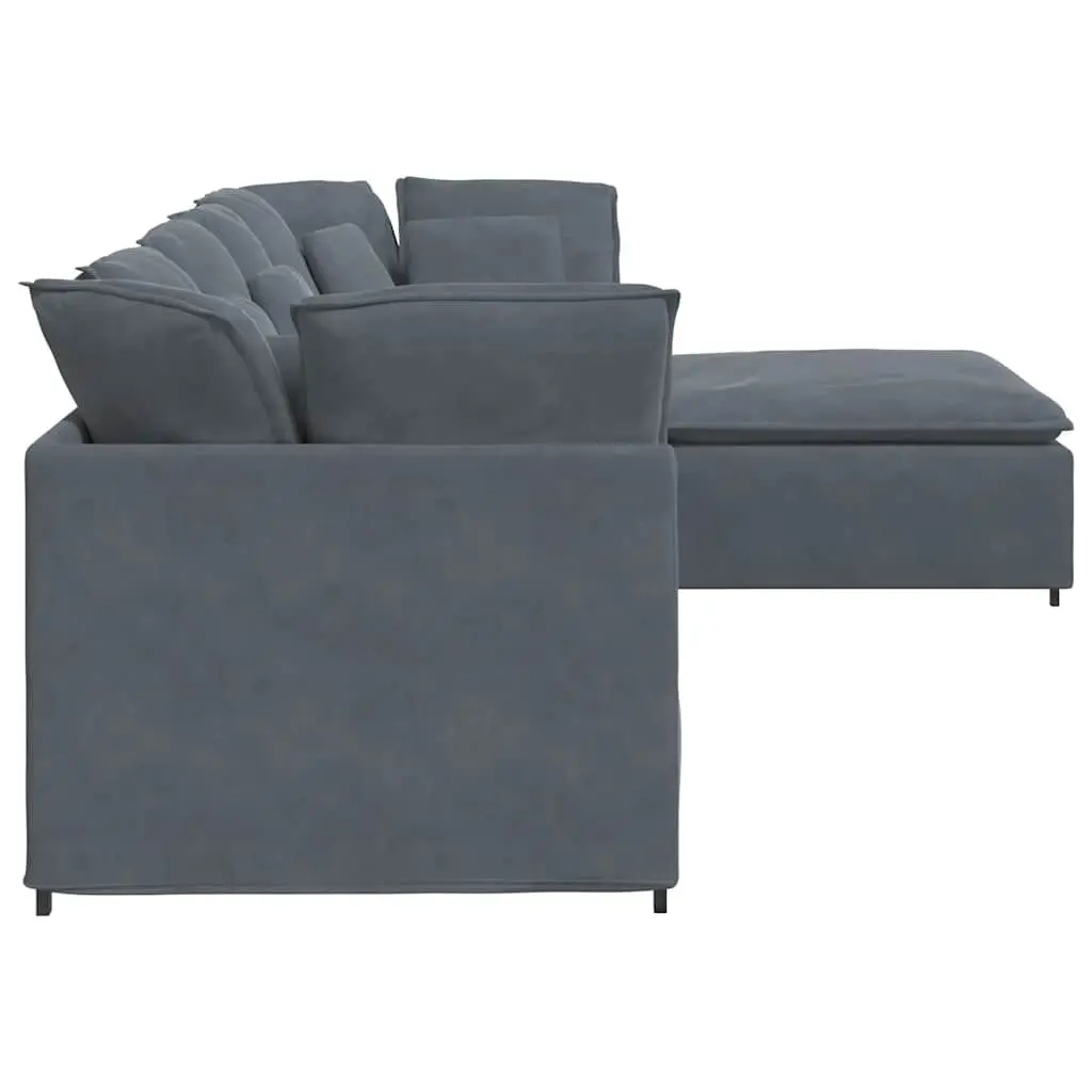 Modular Sofa Velvet Grey Sectional Couch with Footstool