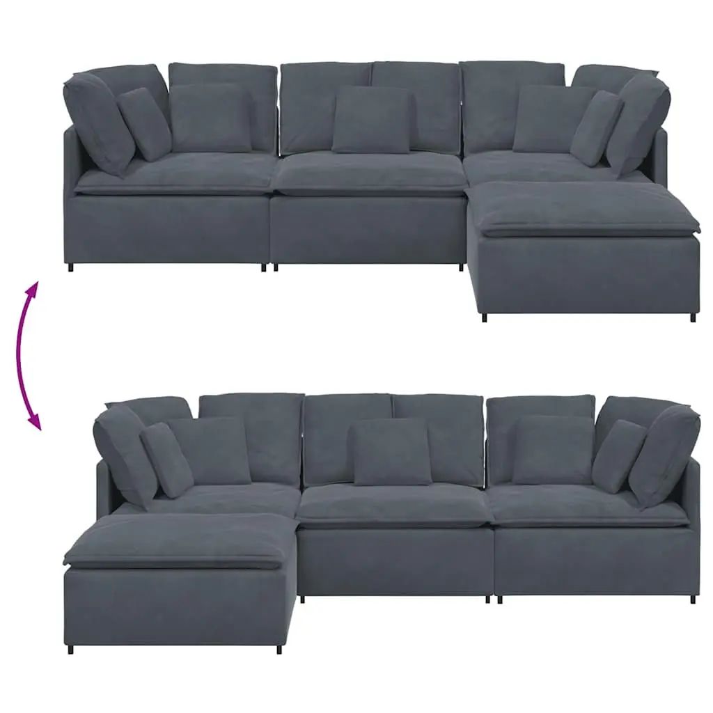 Modular Sofa Velvet Grey Sectional Couch with Footstool