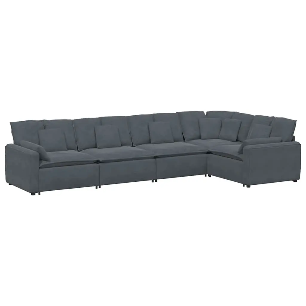 Modular Sofa Sectional Grey Velvet Five Sections
