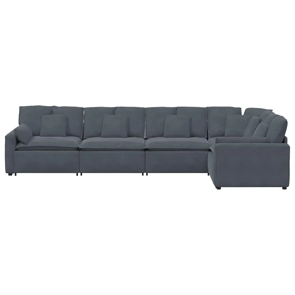 Modular Sofa Sectional Grey Velvet Five Sections