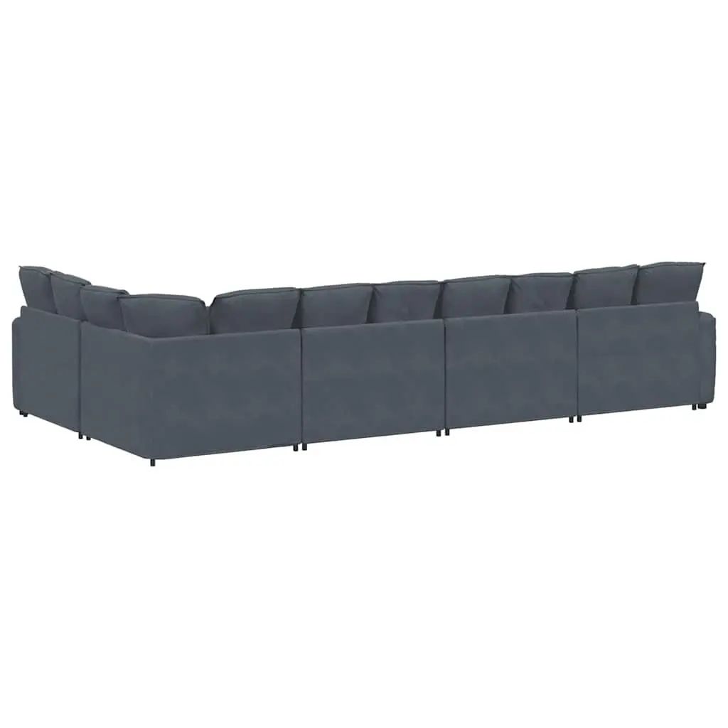 Modular Sofa Sectional Grey Velvet Five Sections