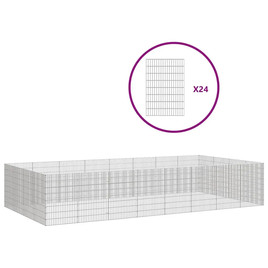 Small Animal Enclosure 24 Panels Galvanised Iron Playpen Silver 54 x 80 cm for Rabbit Guinea Pig Exercise and Play