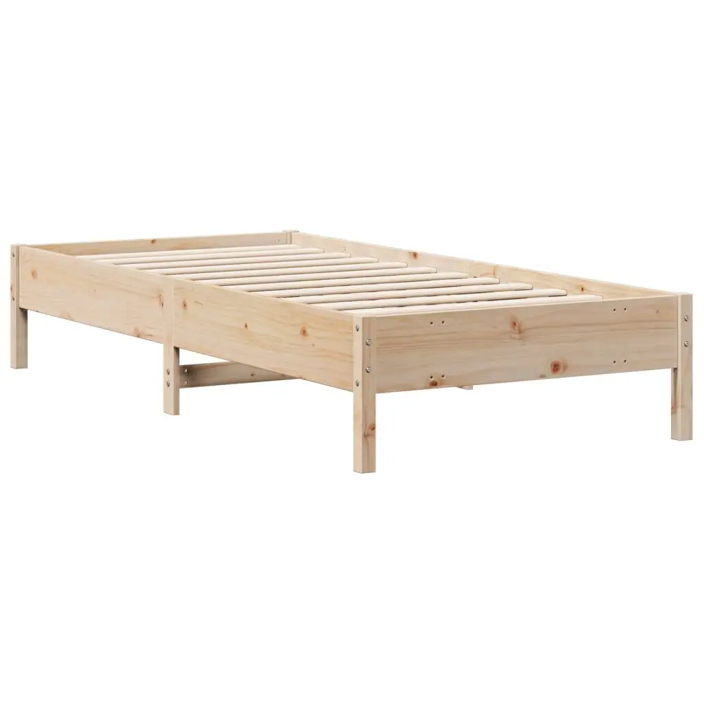 Pine Wood Bookcase Bed Frame 90x190cm Brown Slatted Base with Integrated Storage for Bedroom