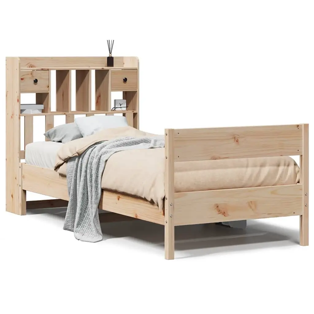 Bookcase Bed Frame Brown 90x190cm Solid Pine Wood with Storage and Slatted Base