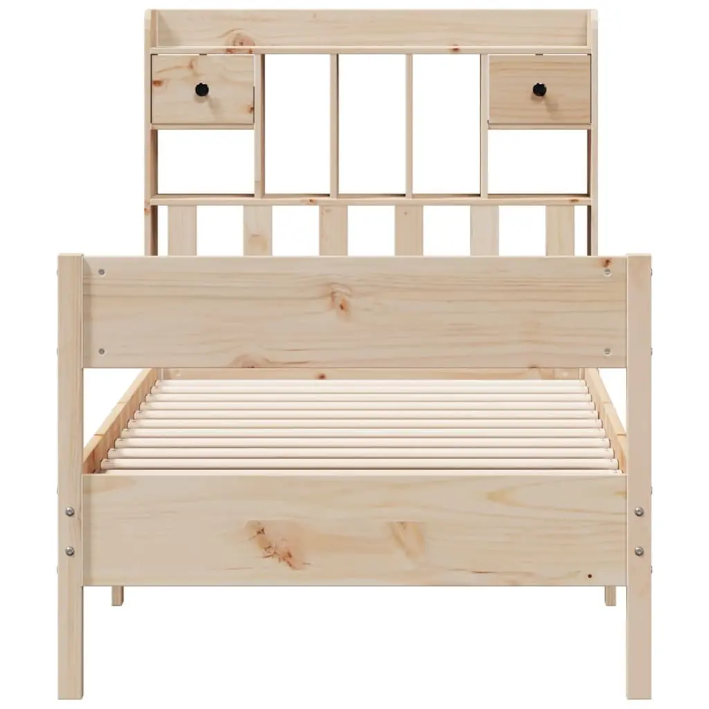 Bookcase Bed Frame Brown 90x190cm Solid Pine Wood with Storage and Slatted Base